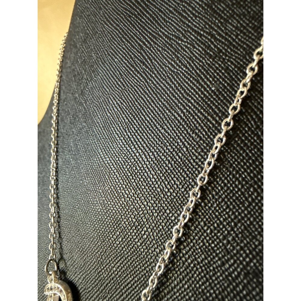 Barbie-Inspired Silver Rhinestone Pendant Necklace Script Logo  With Chain - Picture 3 of 10
